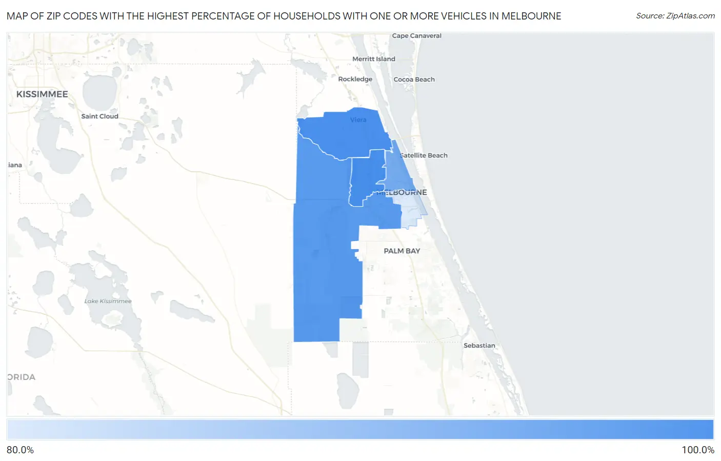Zip Codes with the Highest Percentage of Households With One or more Vehicles in Melbourne Map