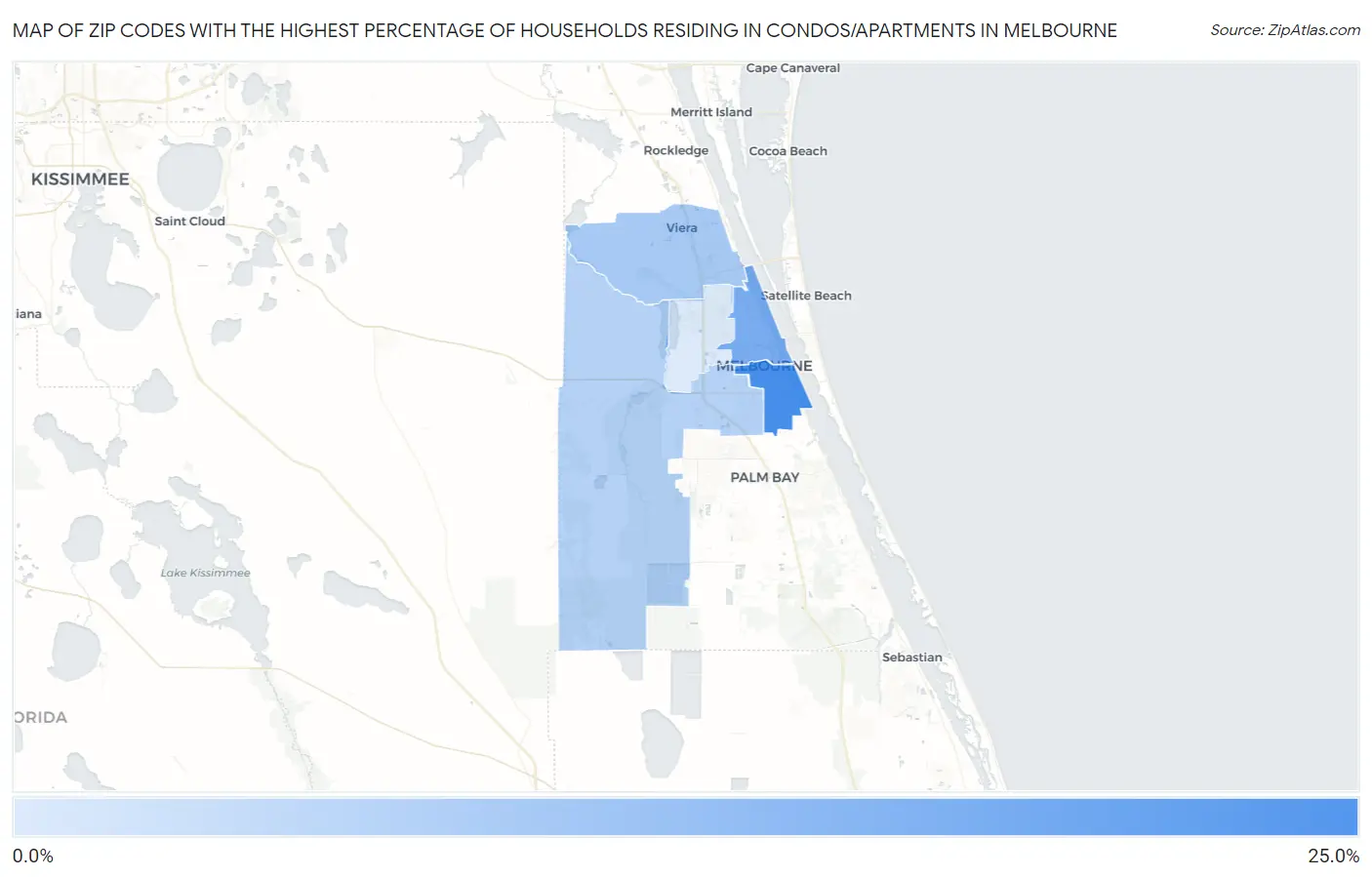 Zip Codes with the Highest Percentage of Households Residing in Condos/Apartments in Melbourne Map