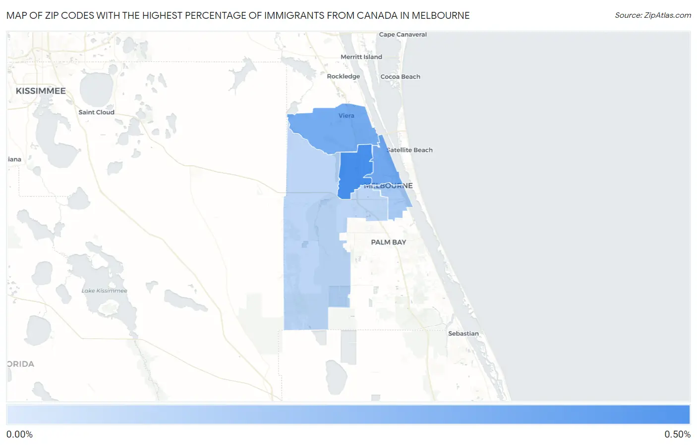 Zip Codes with the Highest Percentage of Immigrants from Canada in Melbourne Map