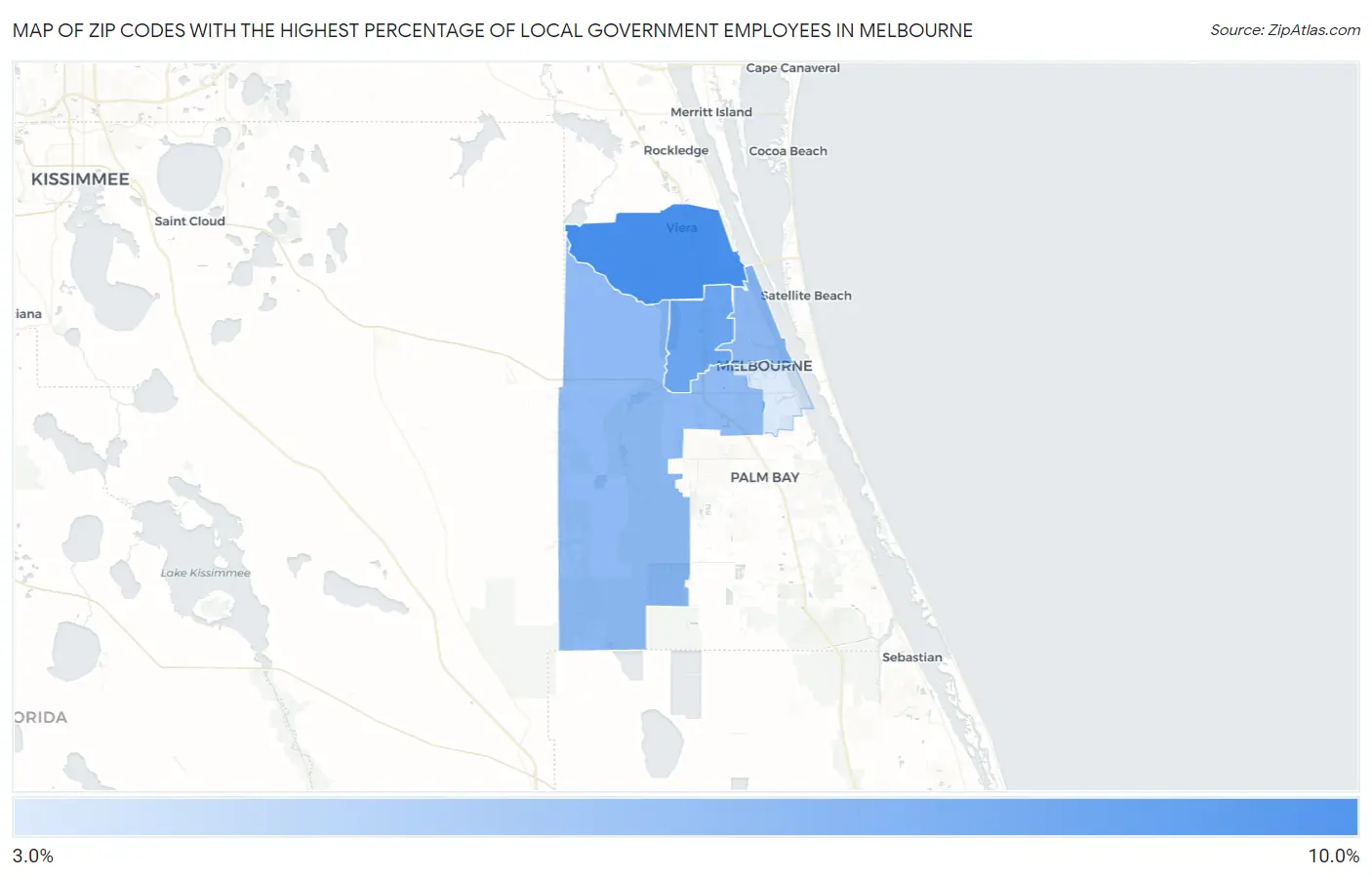 Zip Codes with the Highest Percentage of Local Government Employees in Melbourne Map