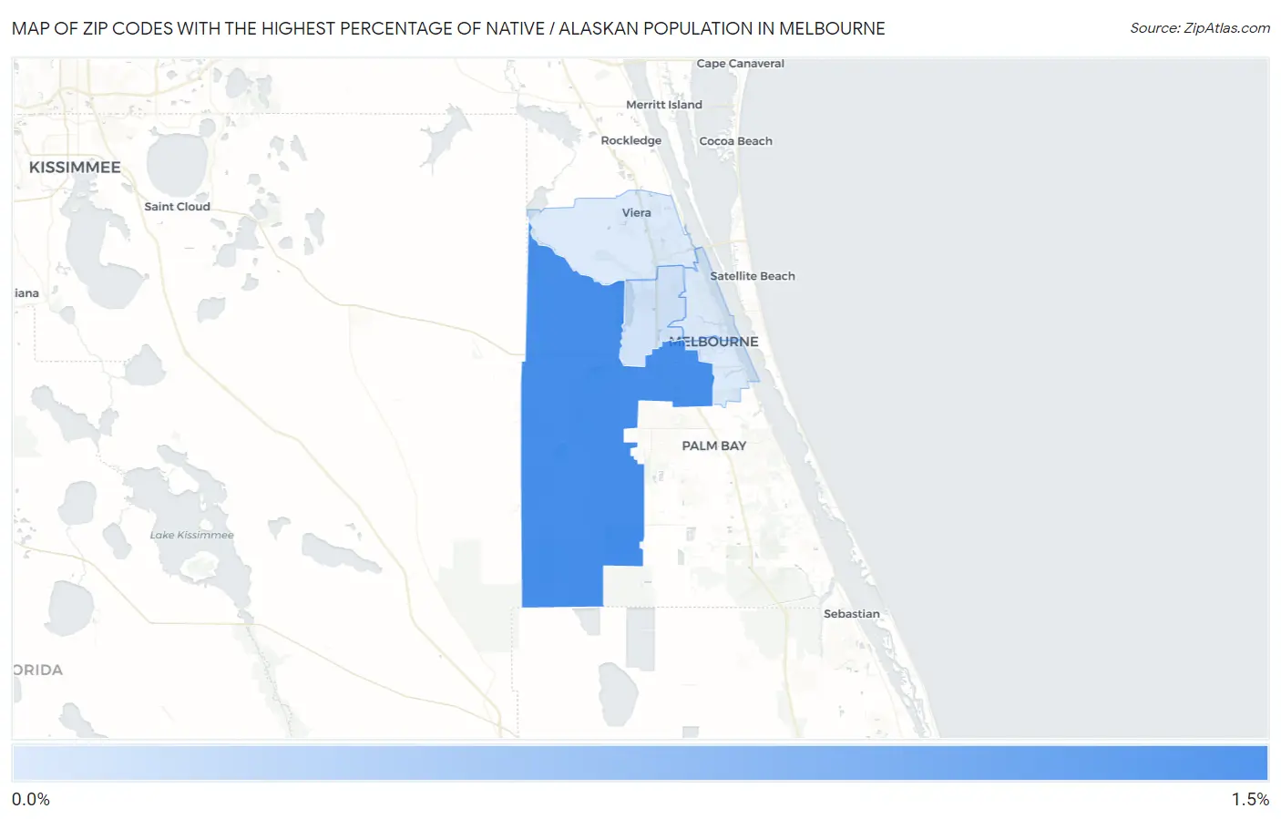 Zip Codes with the Highest Percentage of Native / Alaskan Population in Melbourne Map