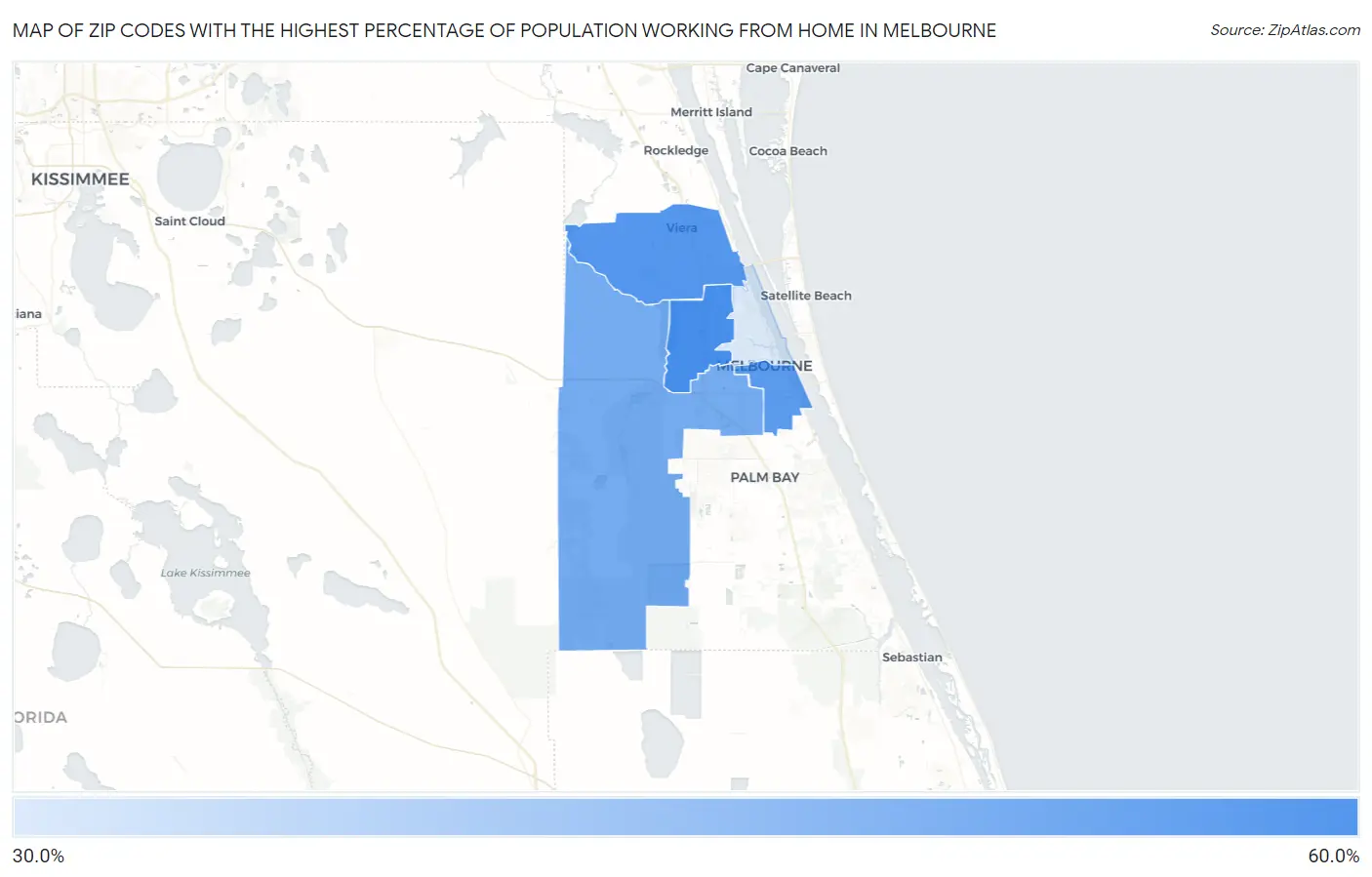 Zip Codes with the Highest Percentage of Population Working from Home in Melbourne Map