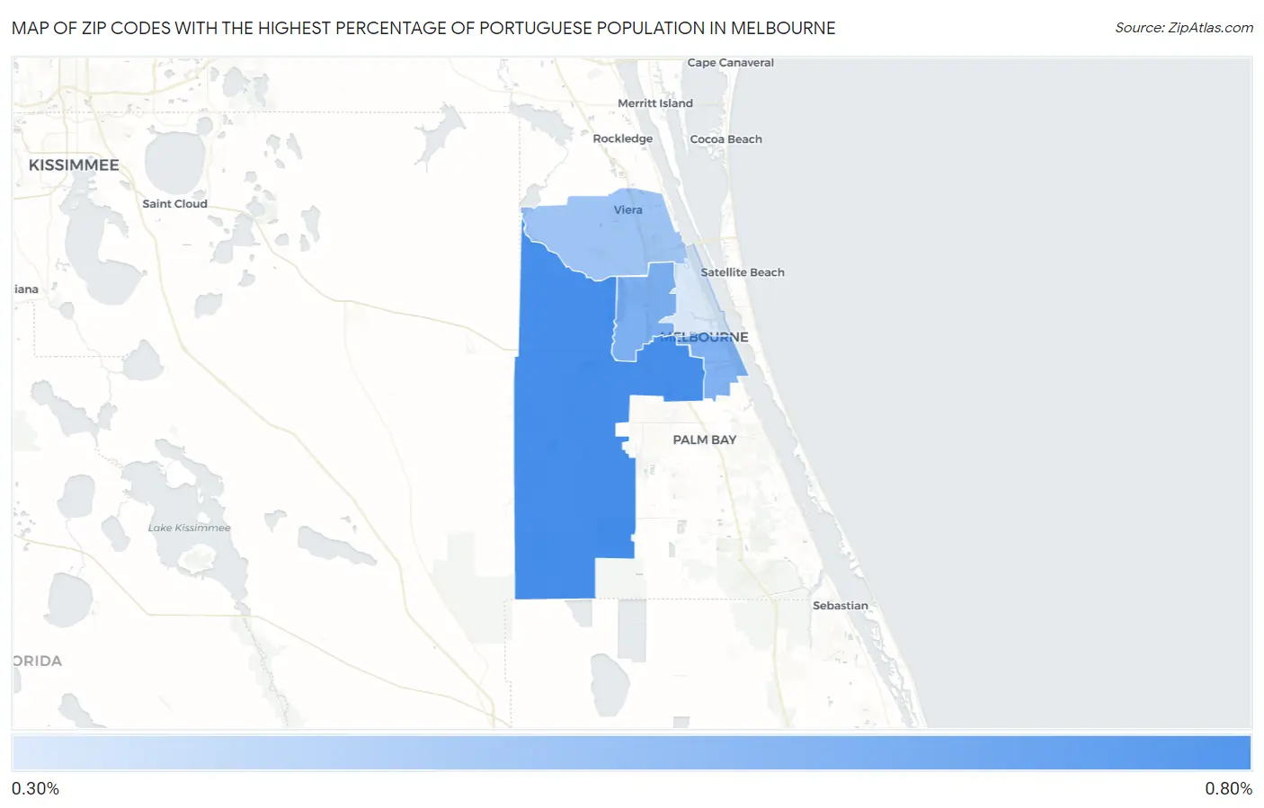 Zip Codes with the Highest Percentage of Portuguese Population in Melbourne Map