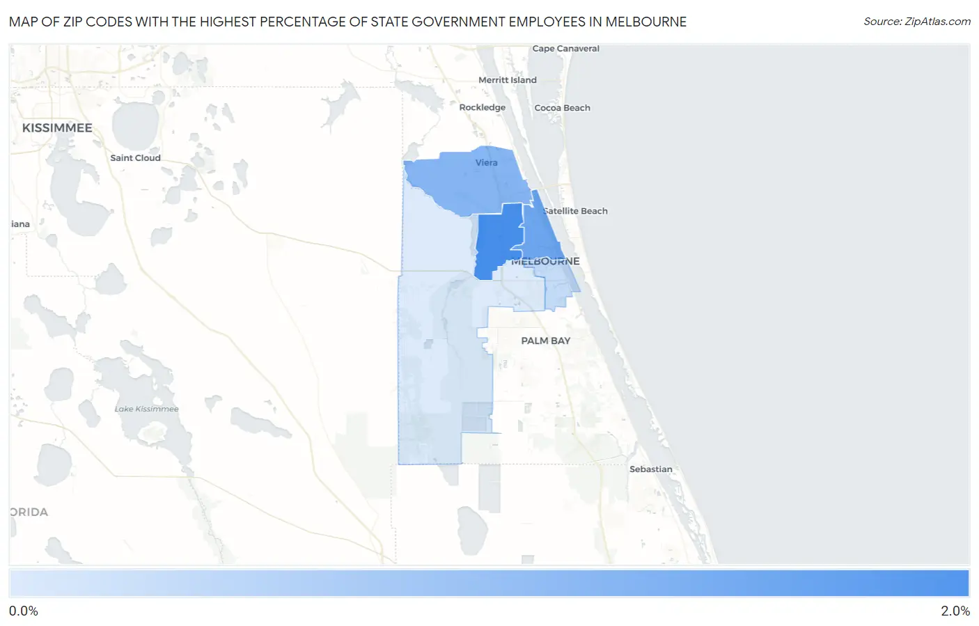 Zip Codes with the Highest Percentage of State Government Employees in Melbourne Map