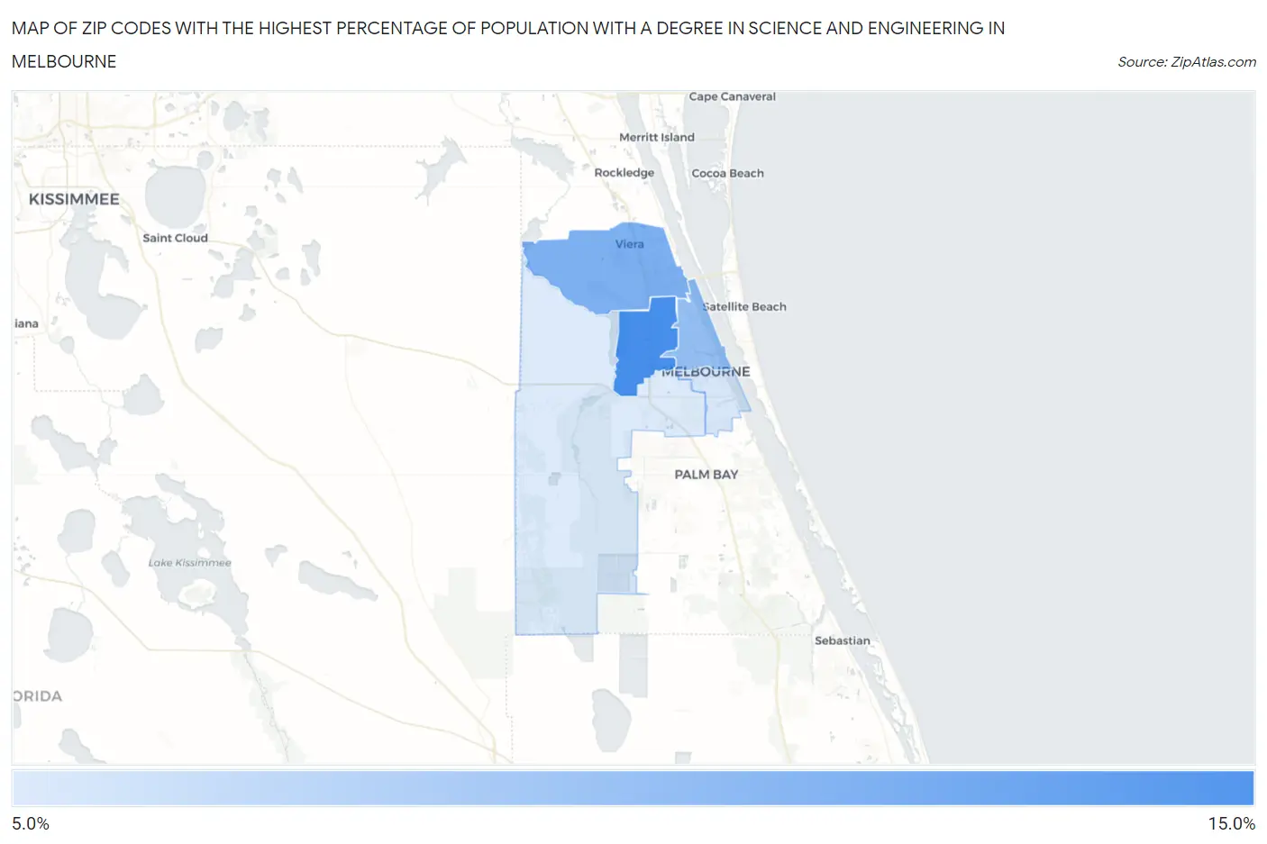 Zip Codes with the Highest Percentage of Population with a Degree in Science and Engineering in Melbourne Map