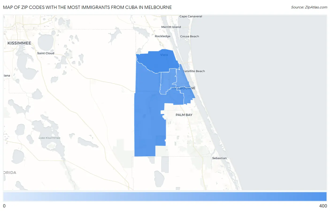 Zip Codes with the Most Immigrants from Cuba in Melbourne Map