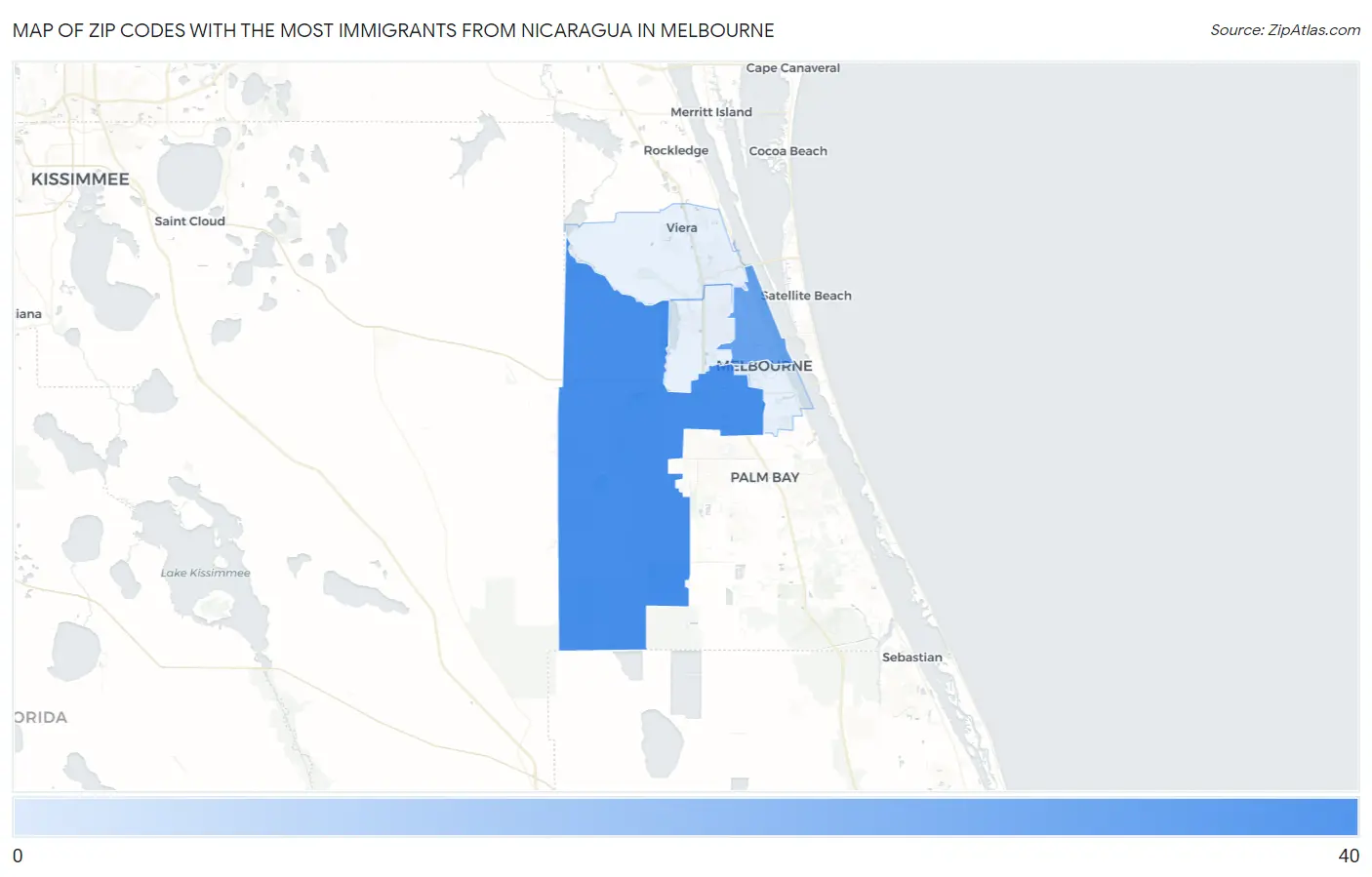 Zip Codes with the Most Immigrants from Nicaragua in Melbourne Map