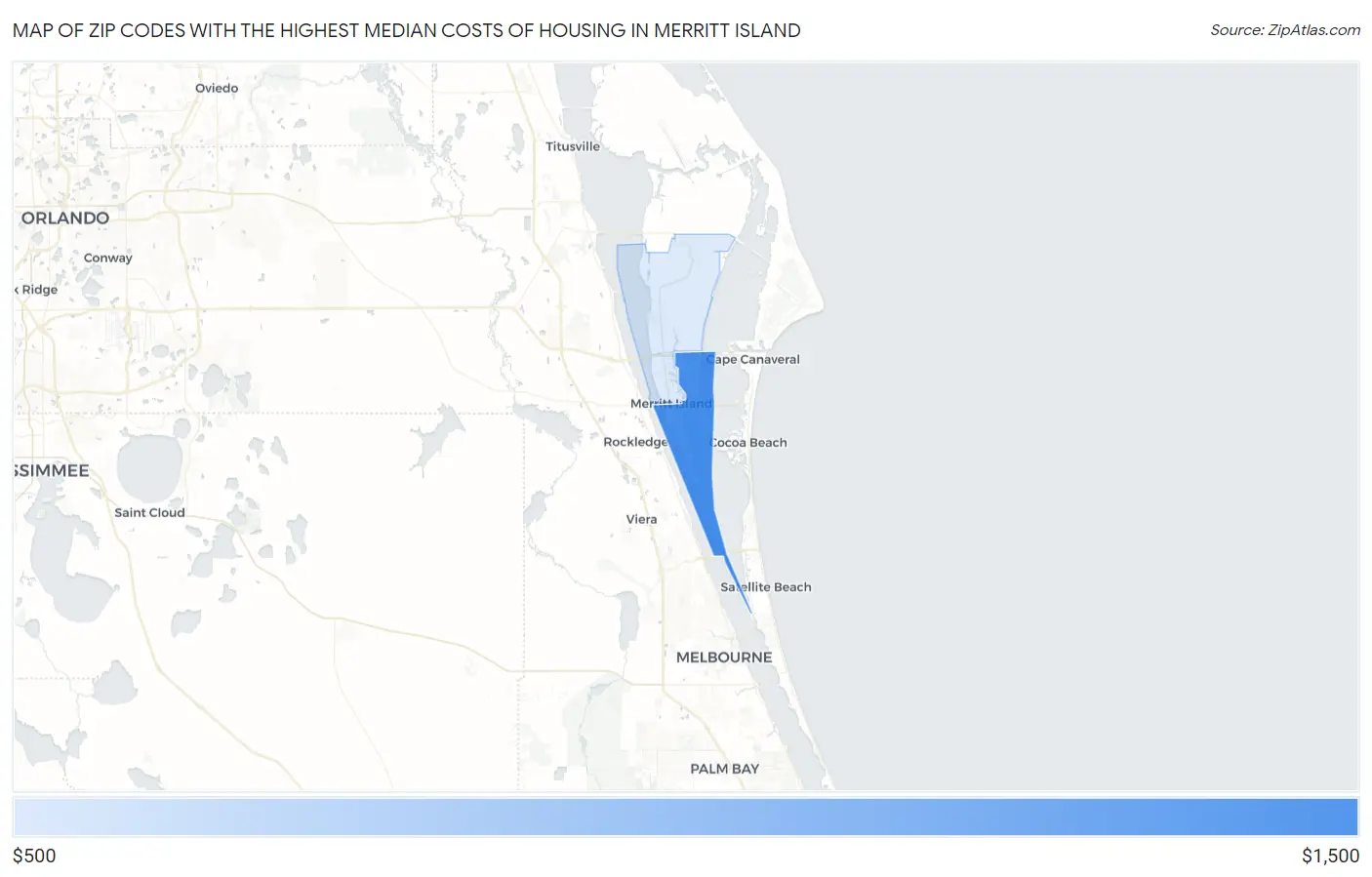 Zip Codes with the Highest Median Costs of Housing in Merritt Island Map