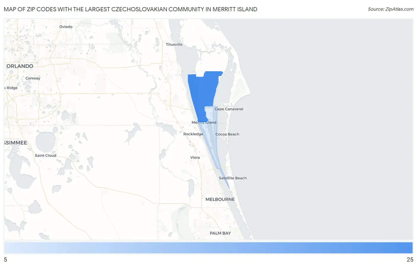 Zip Codes with the Largest Czechoslovakian Community in Merritt Island Map