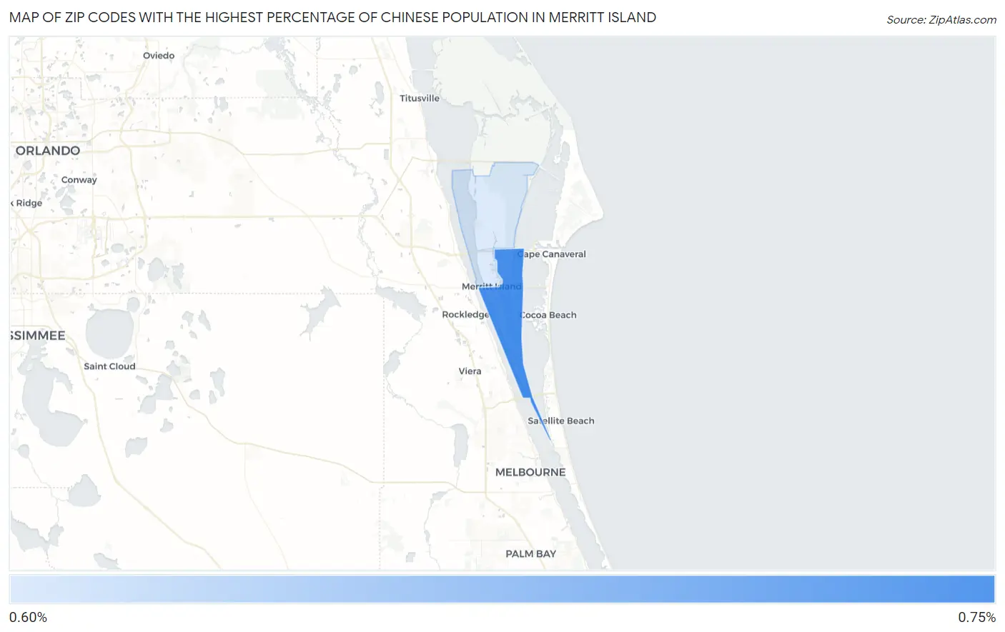 Zip Codes with the Highest Percentage of Chinese Population in Merritt Island Map