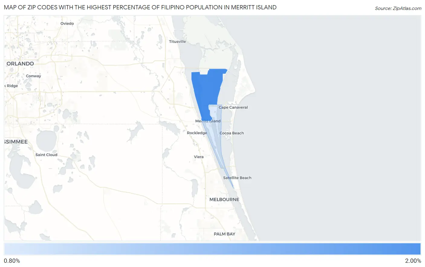 Zip Codes with the Highest Percentage of Filipino Population in Merritt Island Map