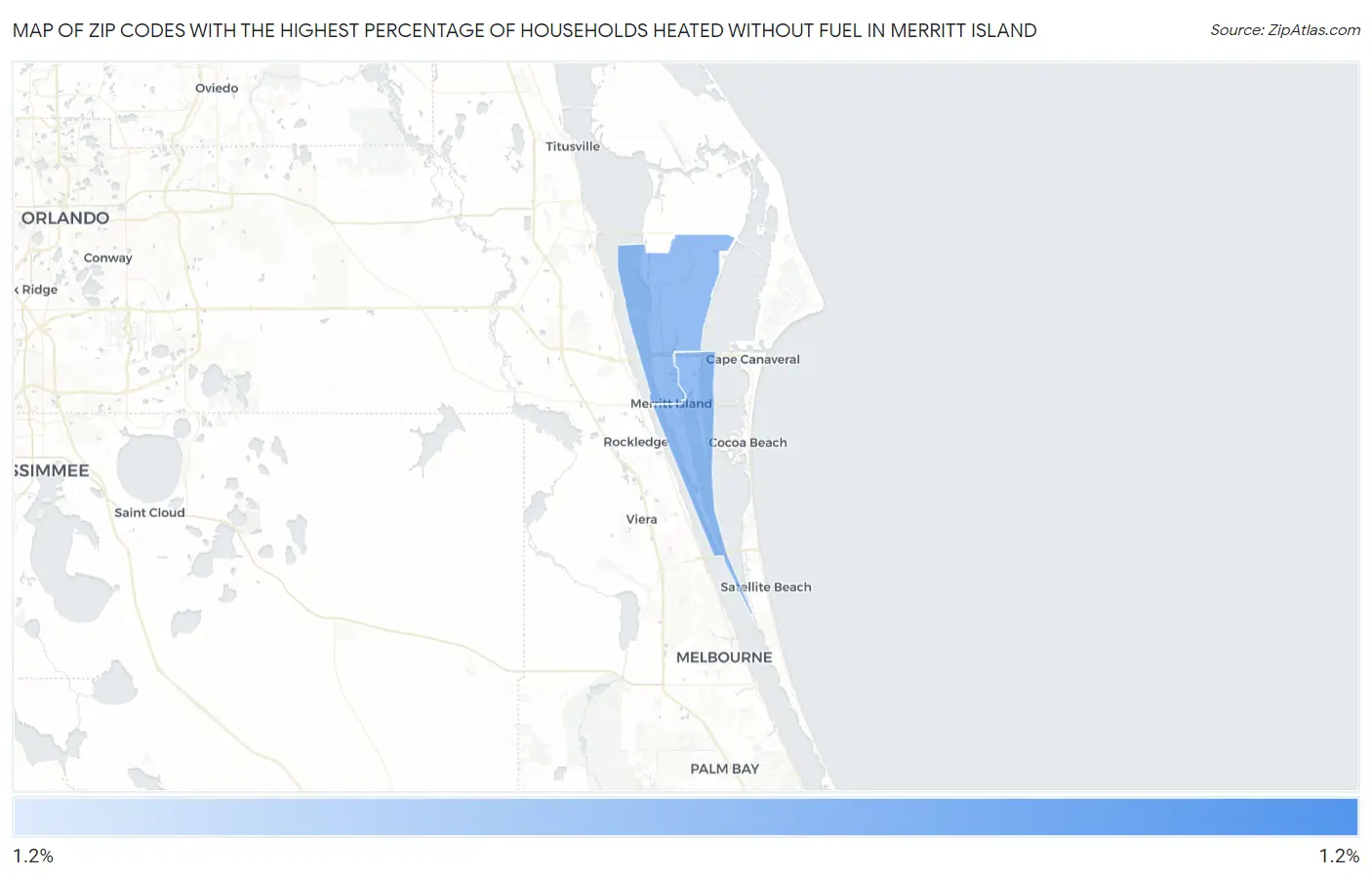 Zip Codes with the Highest Percentage of Households Heated without Fuel in Merritt Island Map