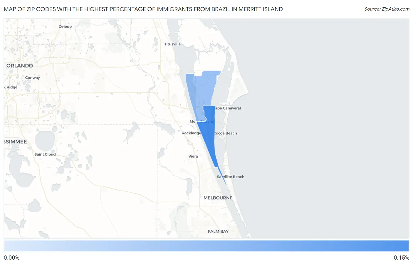 Zip Codes with the Highest Percentage of Immigrants from Brazil in Merritt Island Map