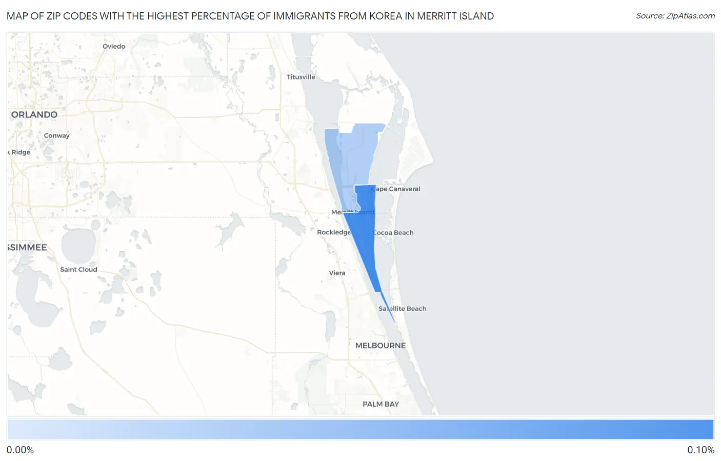 Zip Codes with the Highest Percentage of Immigrants from Korea in Merritt Island Map