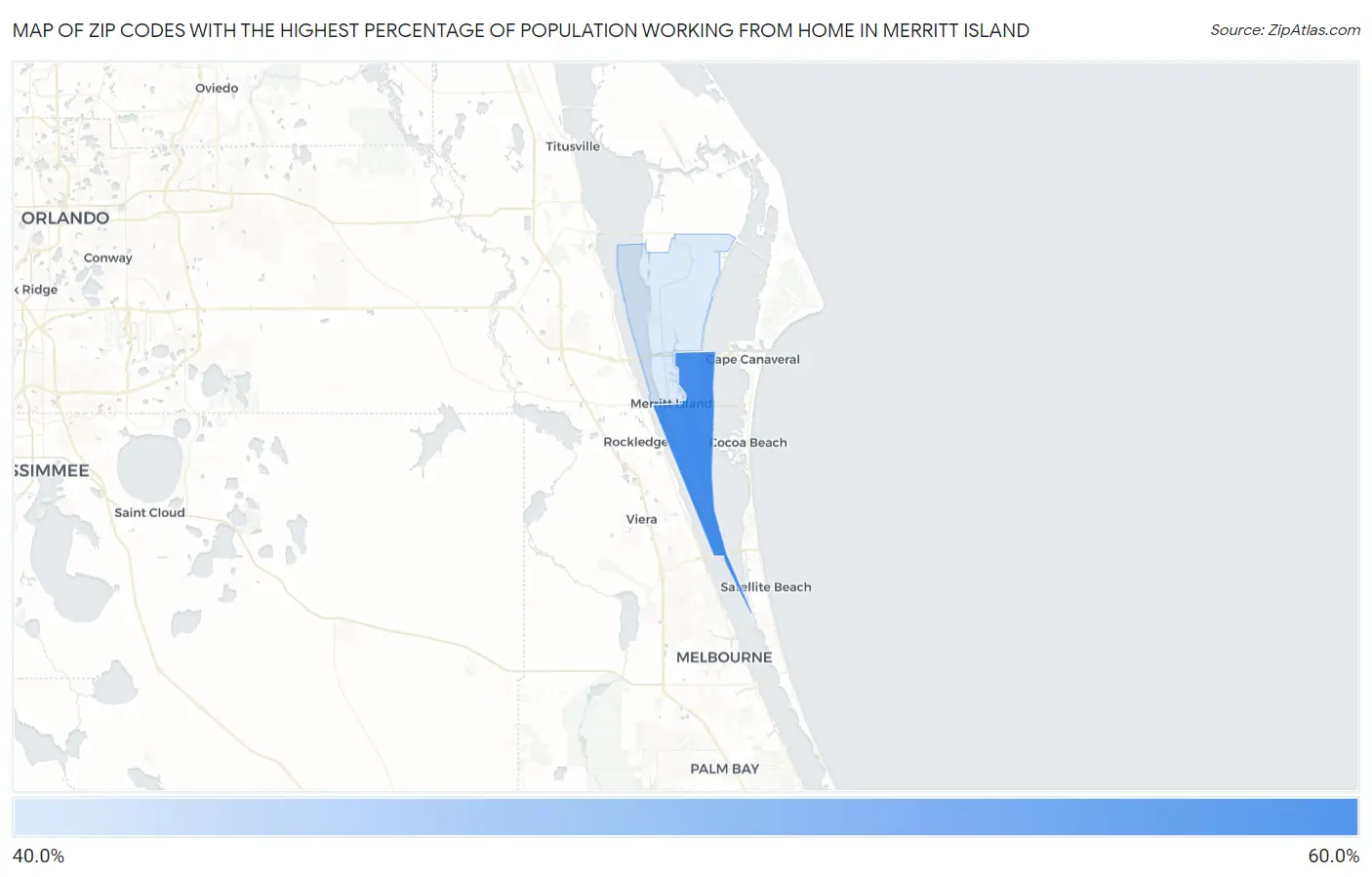 Zip Codes with the Highest Percentage of Population Working from Home in Merritt Island Map