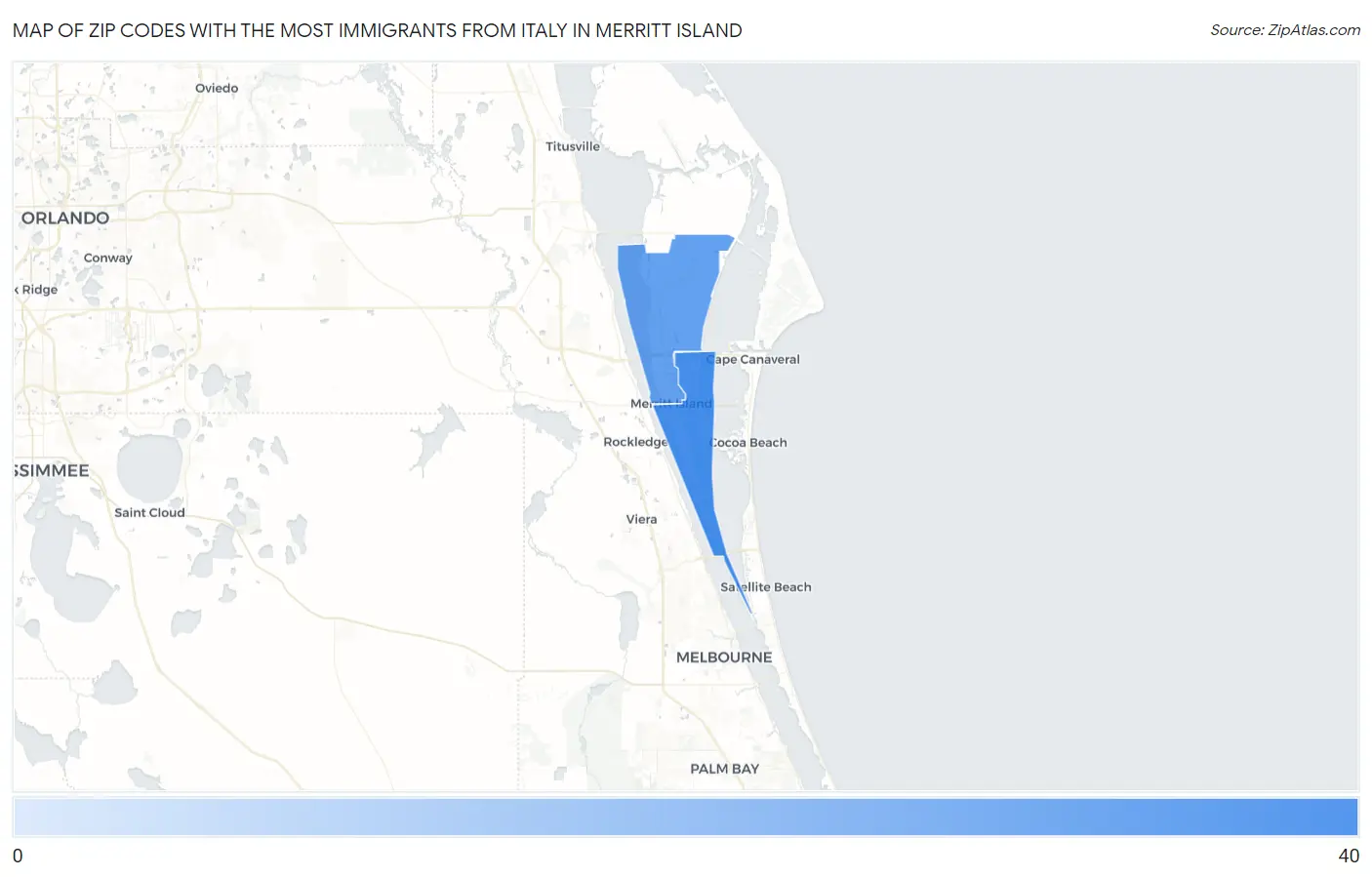 Zip Codes with the Most Immigrants from Italy in Merritt Island Map