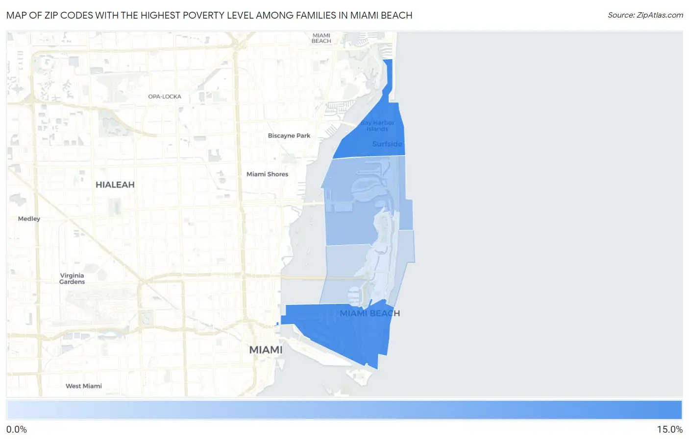 Zip Codes with the Highest Poverty Level Among Families in Miami Beach Map