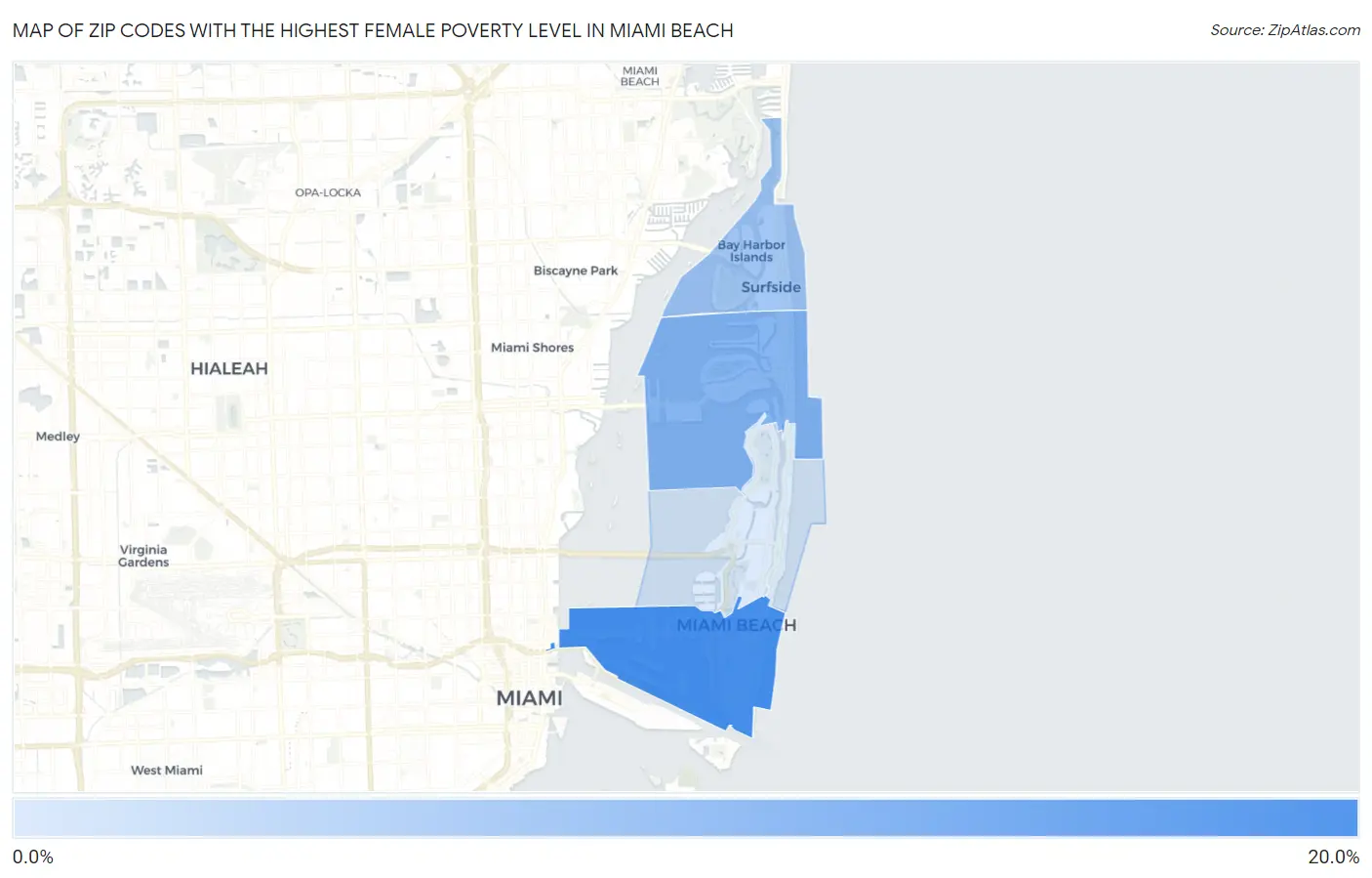 Zip Codes with the Highest Female Poverty Level in Miami Beach Map