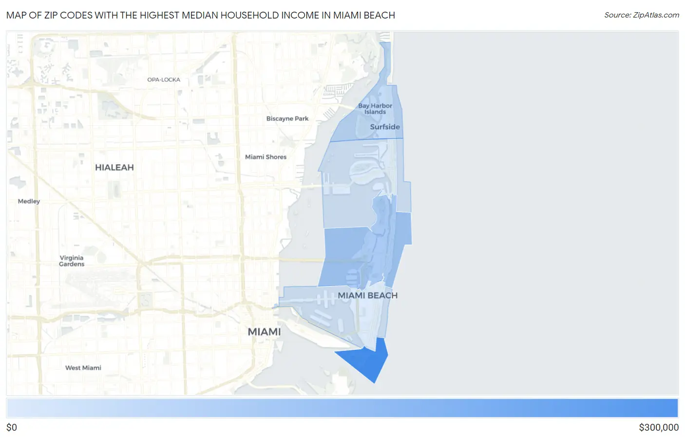 Zip Codes with the Highest Median Household Income in Miami Beach Map