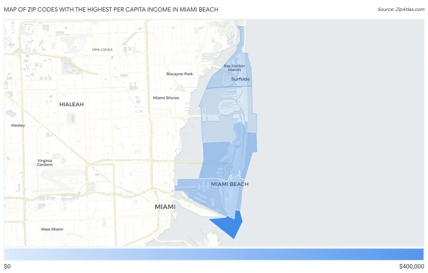 Zip Codes with the Highest Per Capita Income in Miami Beach Map