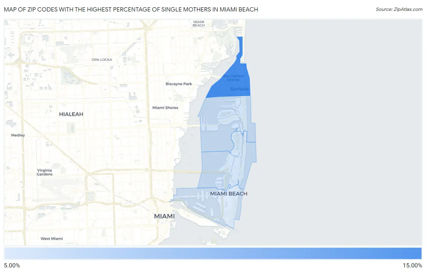 Zip Codes with the Highest Percentage of Single Mothers in Miami Beach Map