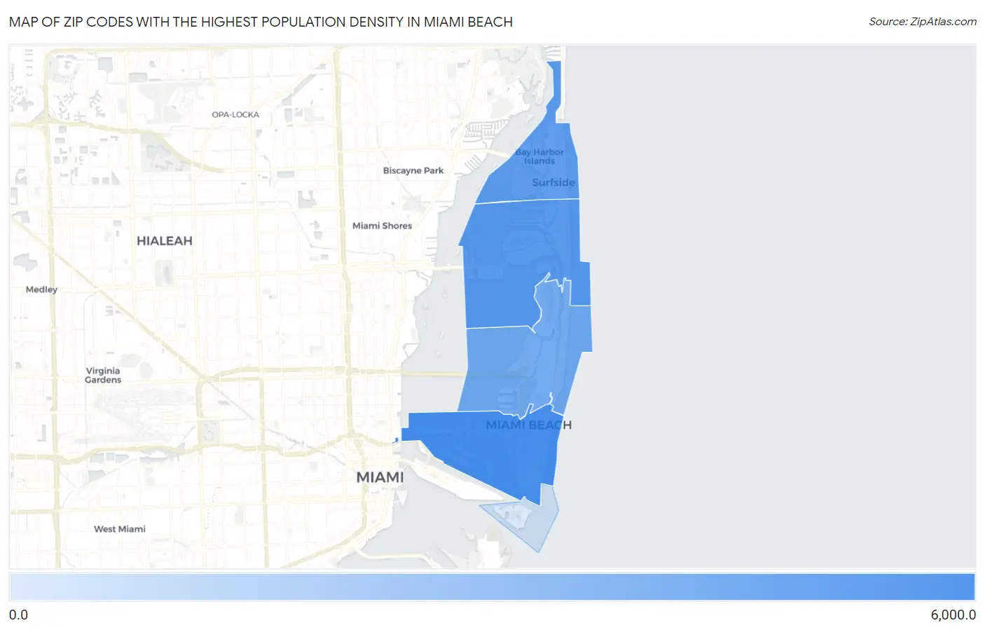 Zip Codes with the Highest Population Density in Miami Beach Map