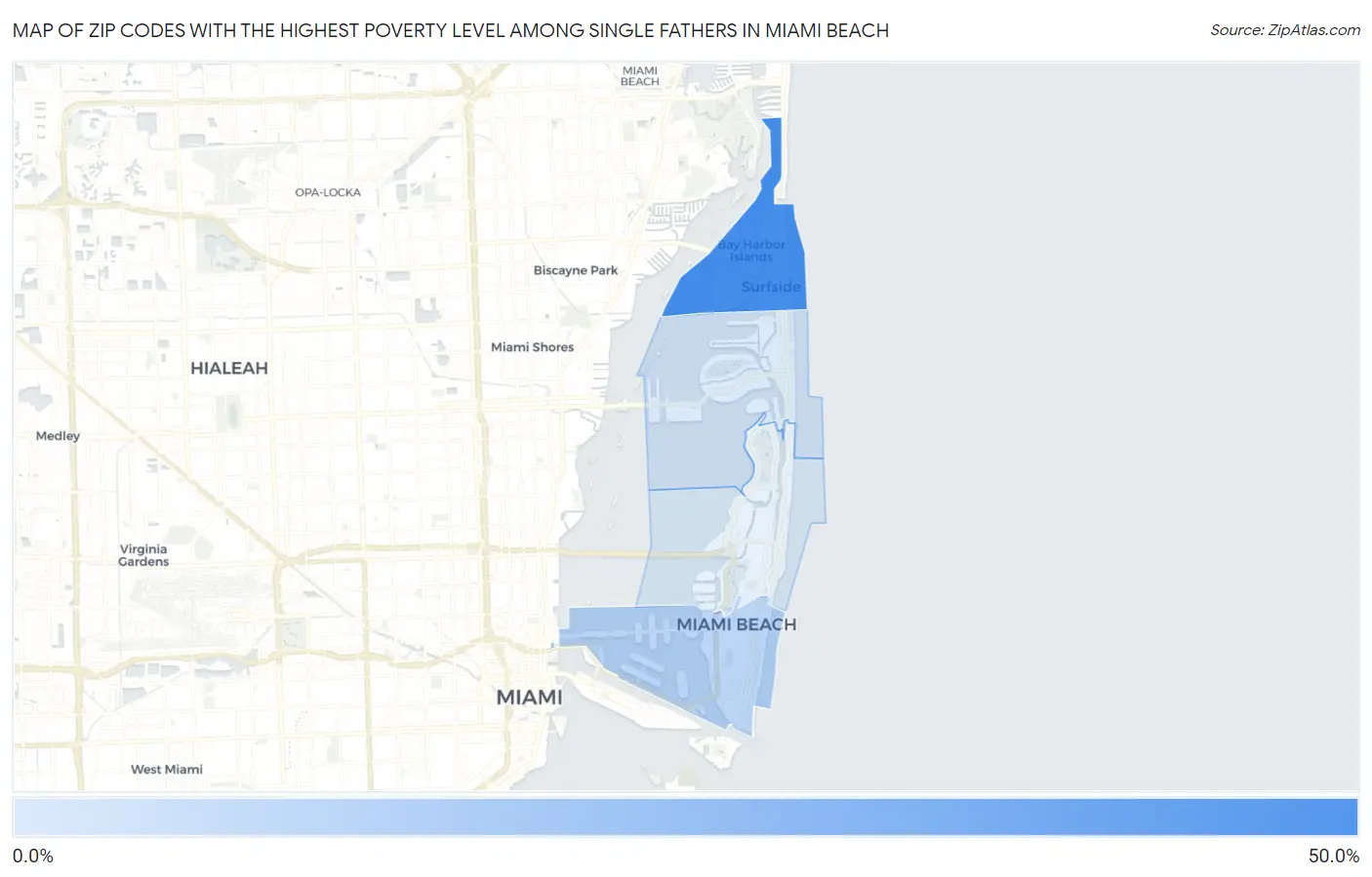 Zip Codes with the Highest Poverty Level Among Single Fathers in Miami Beach Map