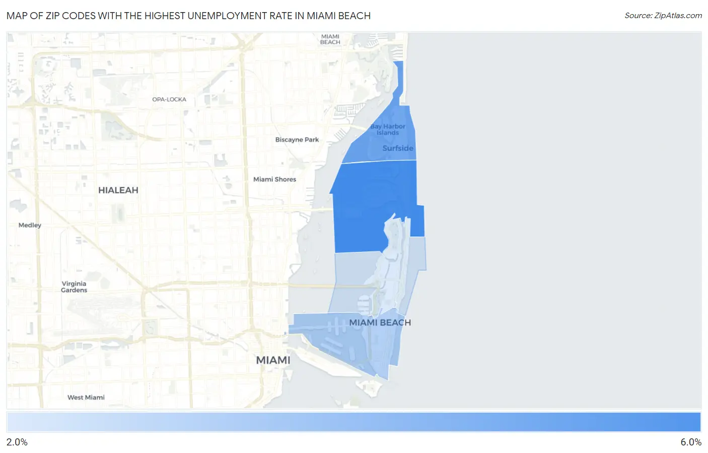 Zip Codes with the Highest Unemployment Rate in Miami Beach Map