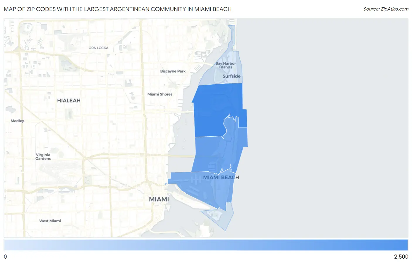 Zip Codes with the Largest Argentinean Community in Miami Beach Map