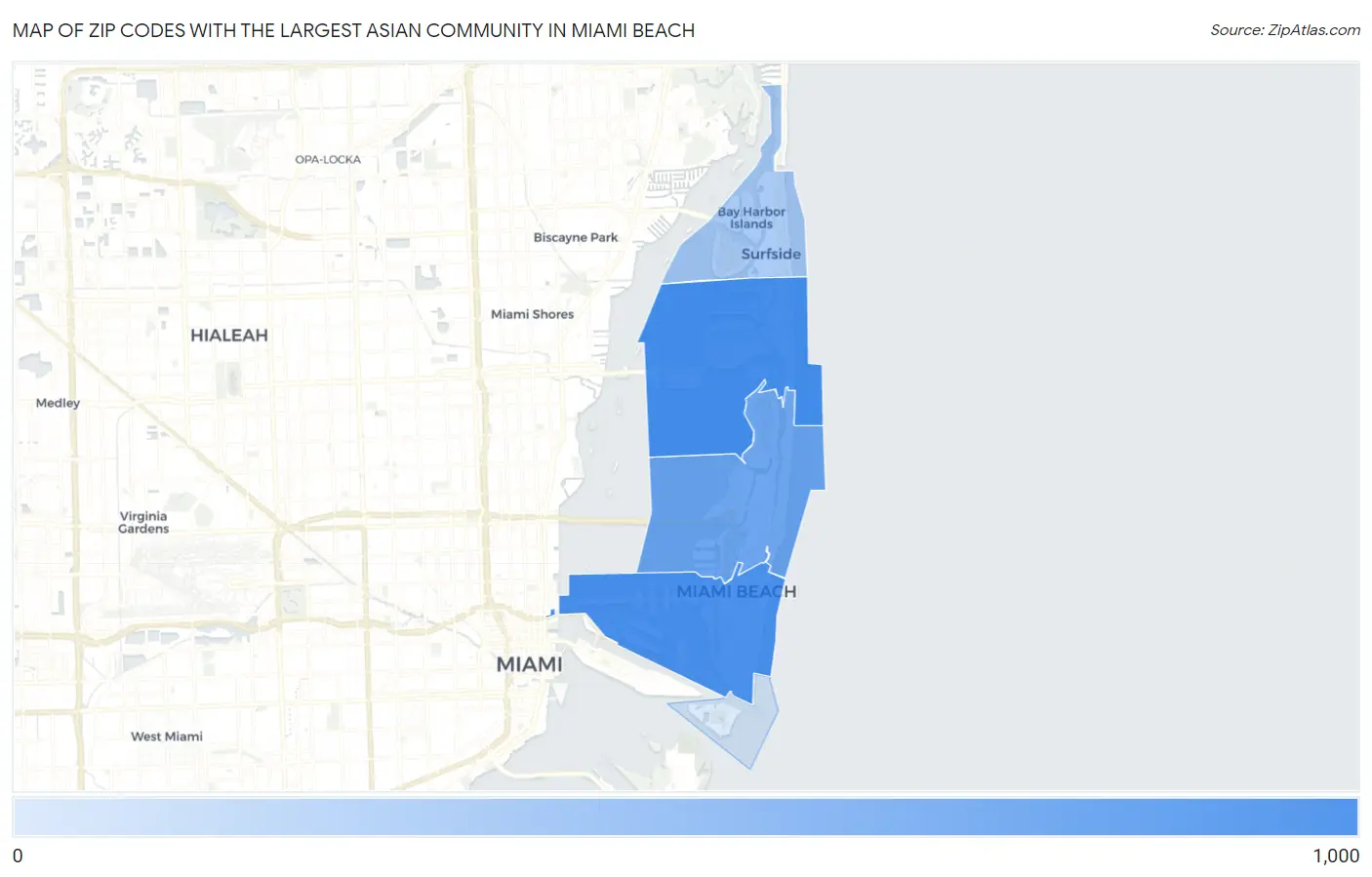 Zip Codes with the Largest Asian Community in Miami Beach Map
