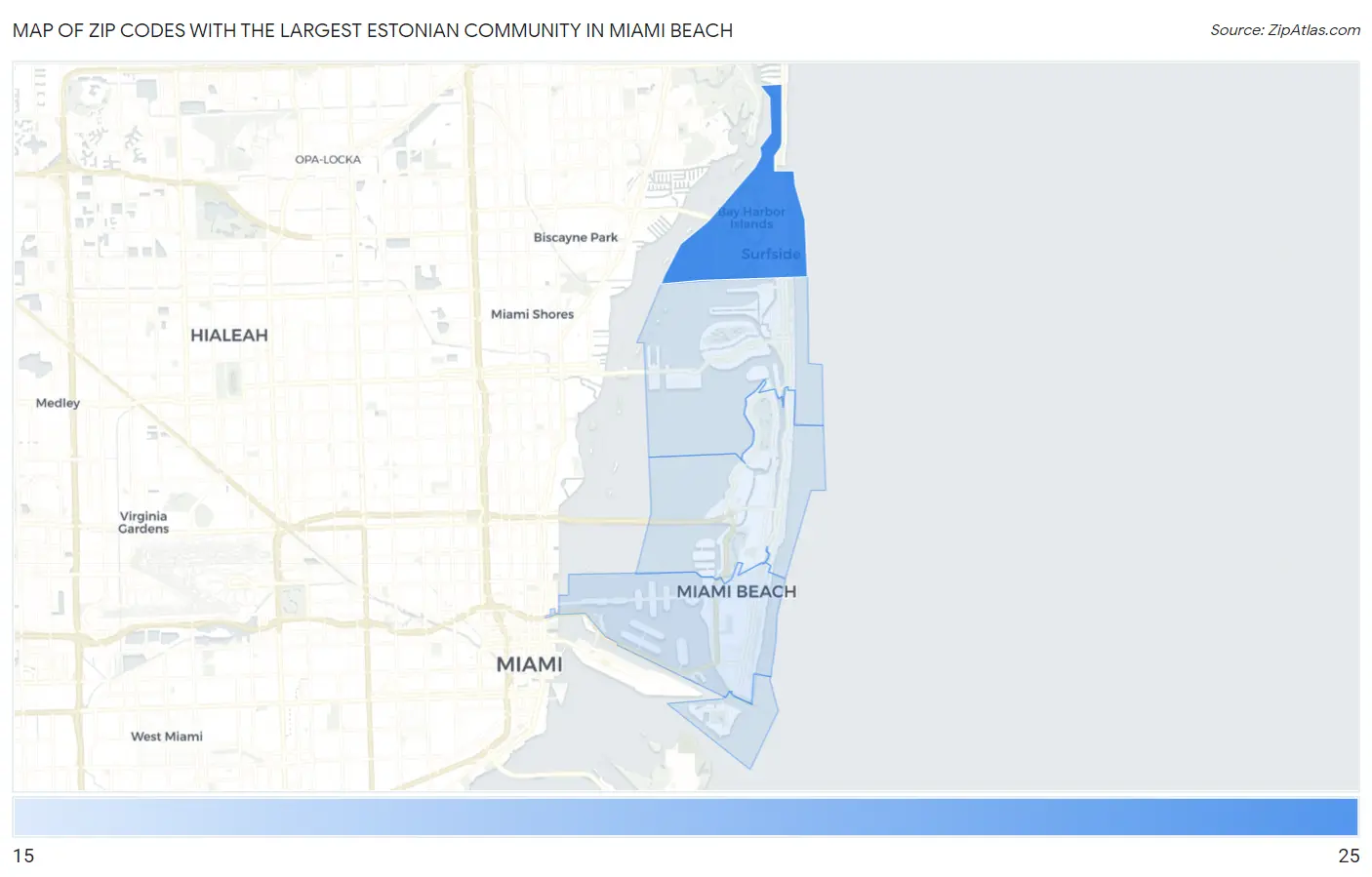 Zip Codes with the Largest Estonian Community in Miami Beach Map