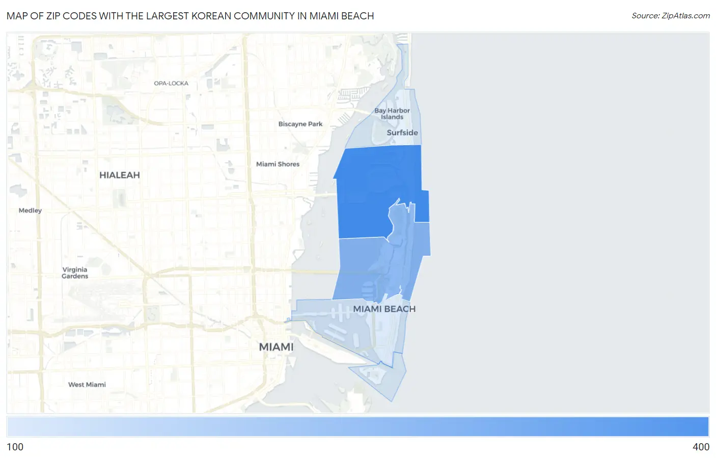Zip Codes with the Largest Korean Community in Miami Beach Map