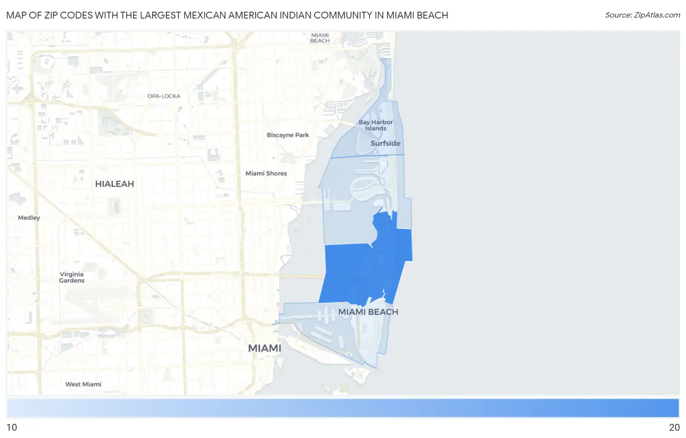 Zip Codes with the Largest Mexican American Indian Community in Miami Beach Map