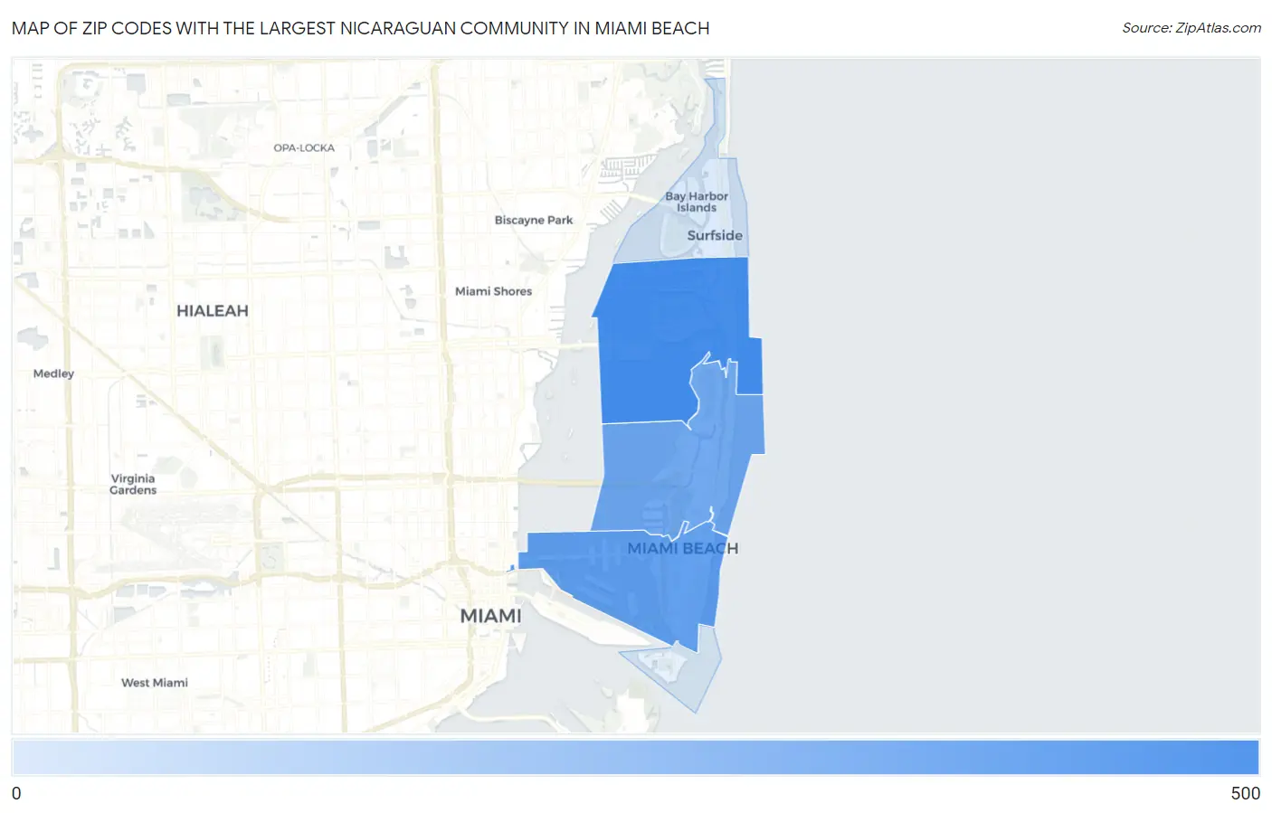 Zip Codes with the Largest Nicaraguan Community in Miami Beach Map