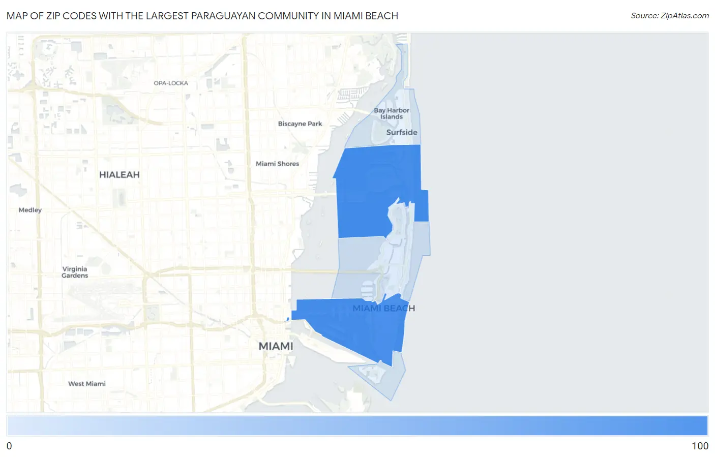 Zip Codes with the Largest Paraguayan Community in Miami Beach Map
