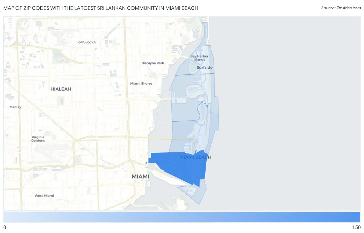 Zip Codes with the Largest Sri Lankan Community in Miami Beach Map