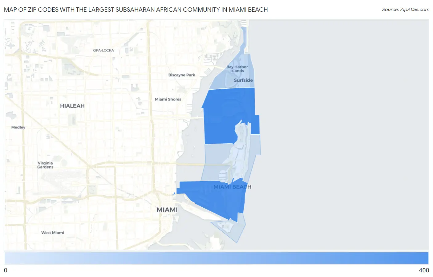 Zip Codes with the Largest Subsaharan African Community in Miami Beach Map