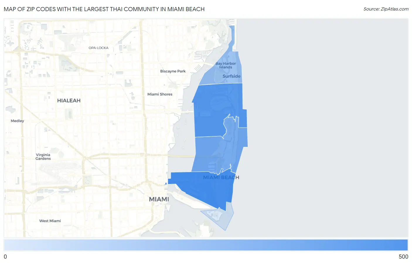 Zip Codes with the Largest Thai Community in Miami Beach Map