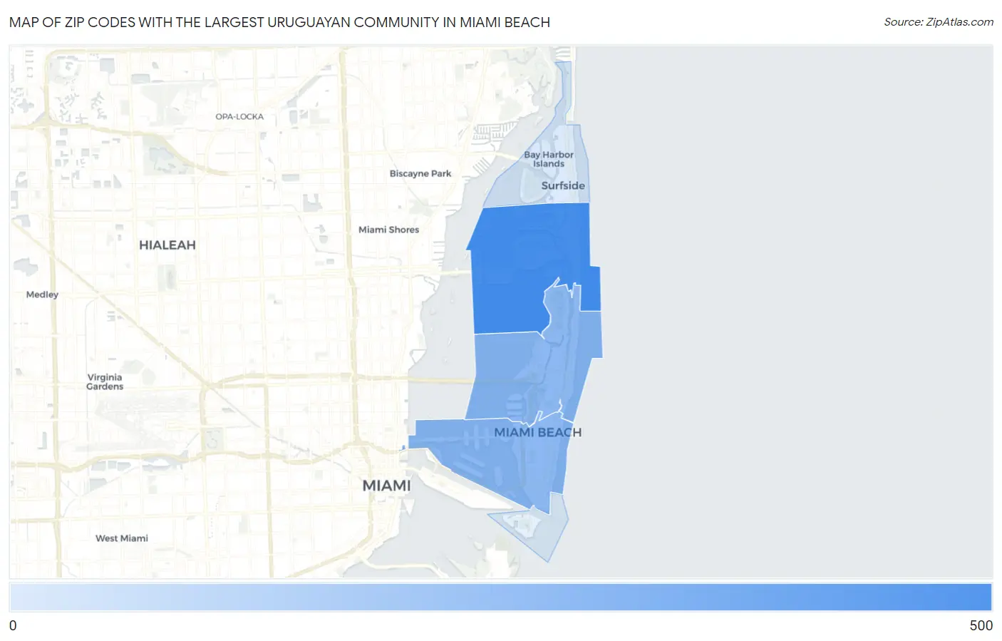 Zip Codes with the Largest Uruguayan Community in Miami Beach Map