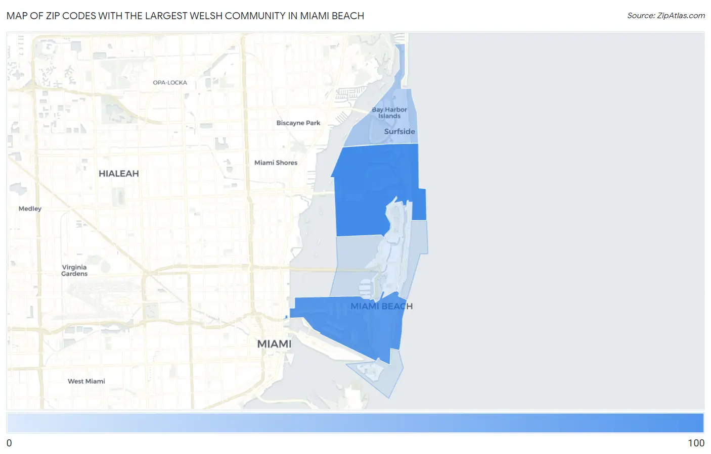 Zip Codes with the Largest Welsh Community in Miami Beach Map