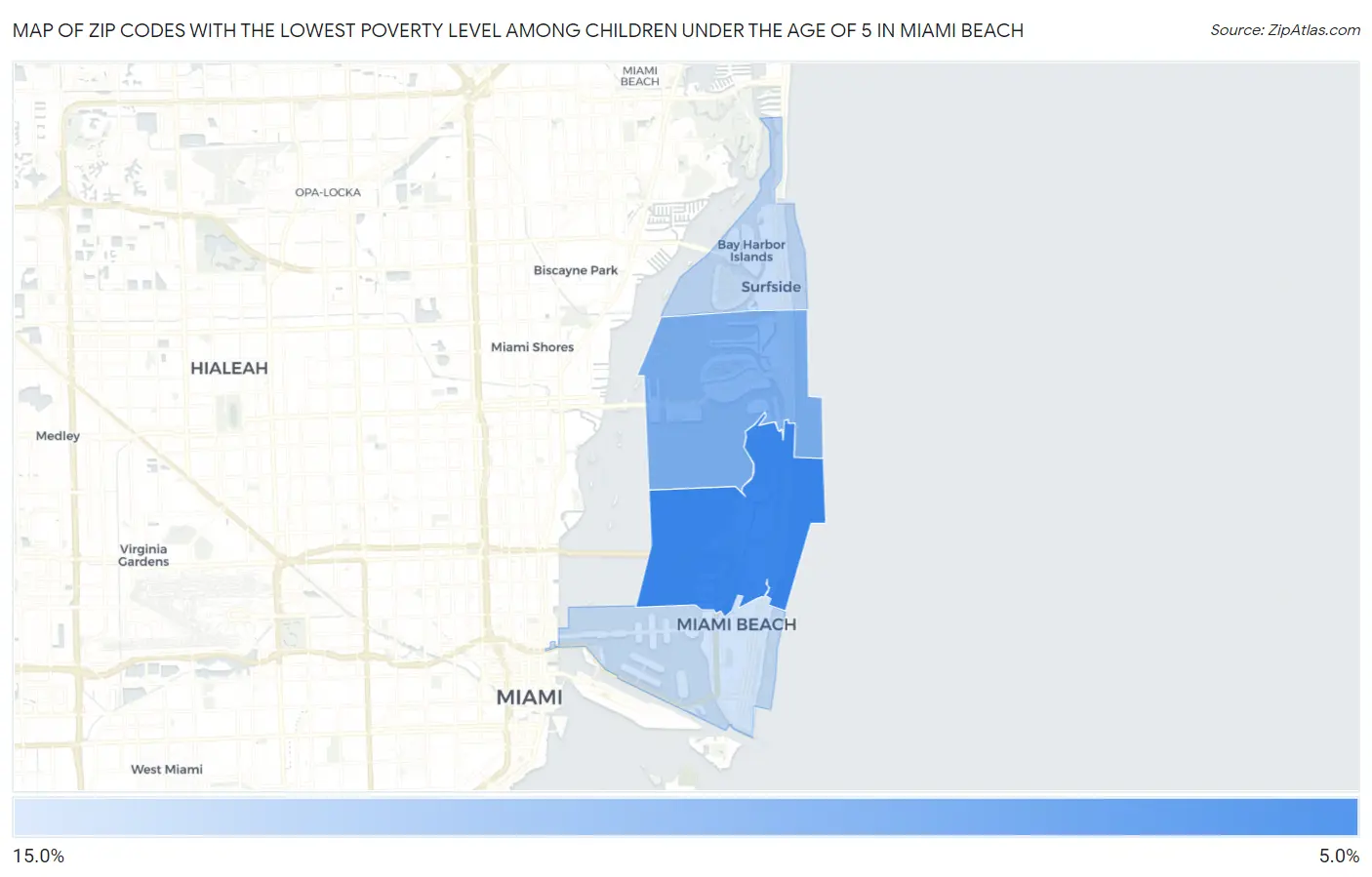 Zip Codes with the Lowest Poverty Level Among Children Under the Age of 5 in Miami Beach Map