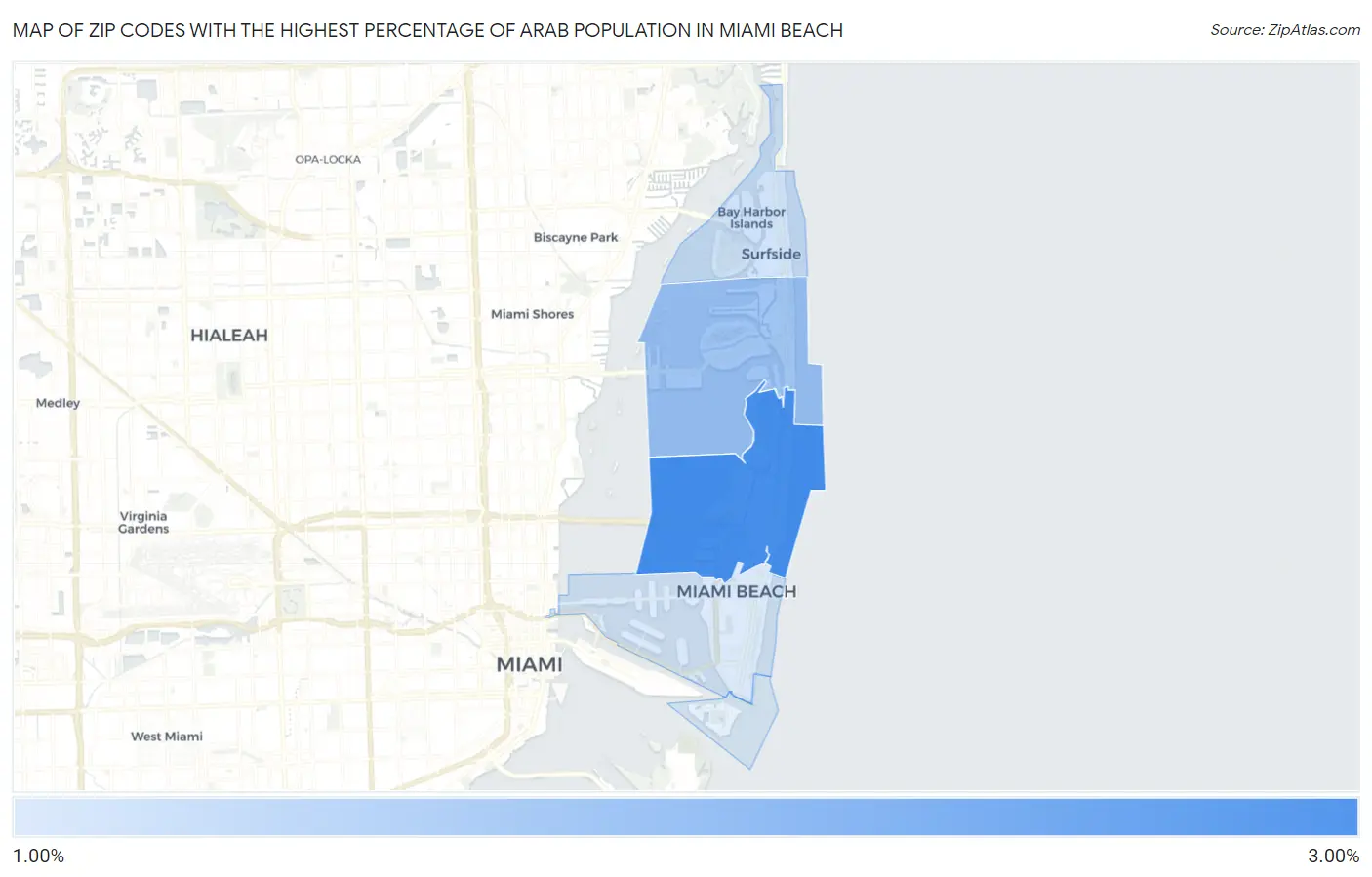 Zip Codes with the Highest Percentage of Arab Population in Miami Beach Map
