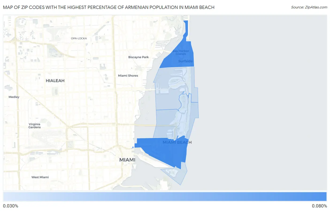 Zip Codes with the Highest Percentage of Armenian Population in Miami Beach Map