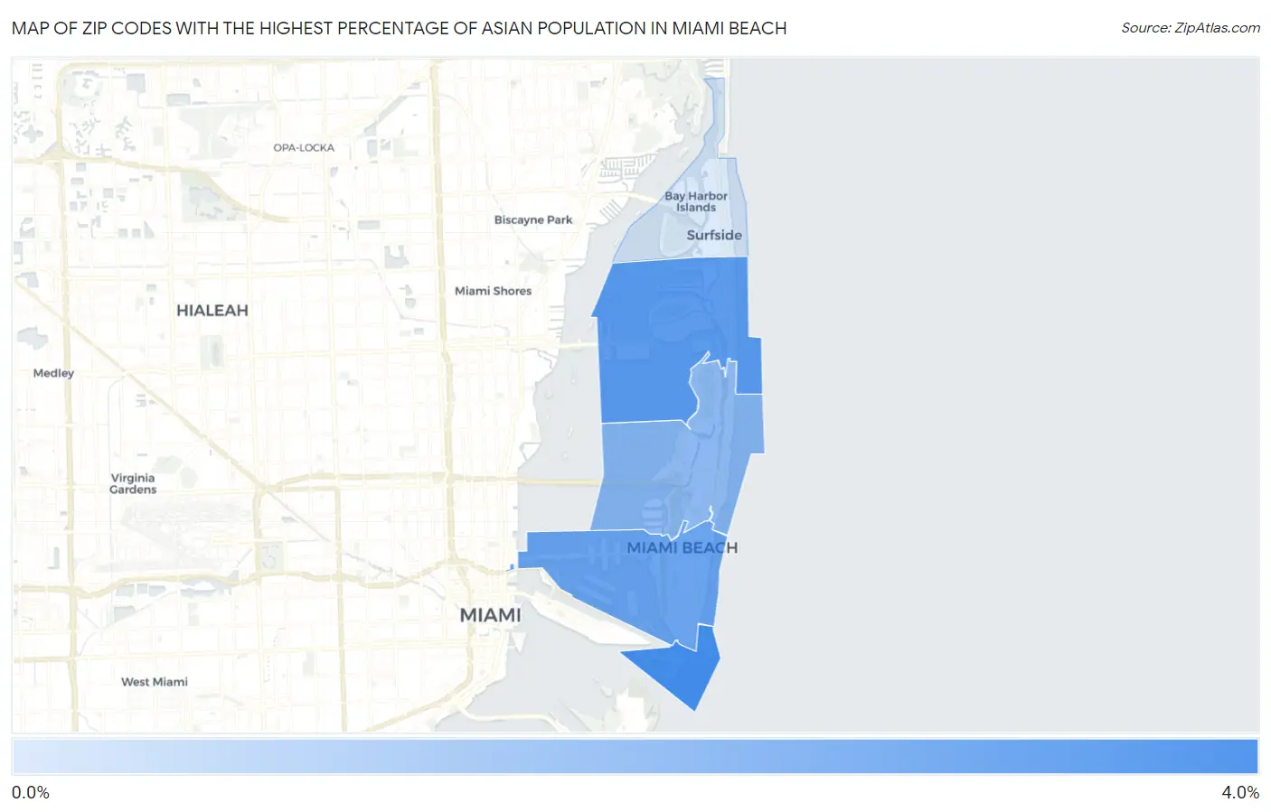 Zip Codes with the Highest Percentage of Asian Population in Miami Beach Map