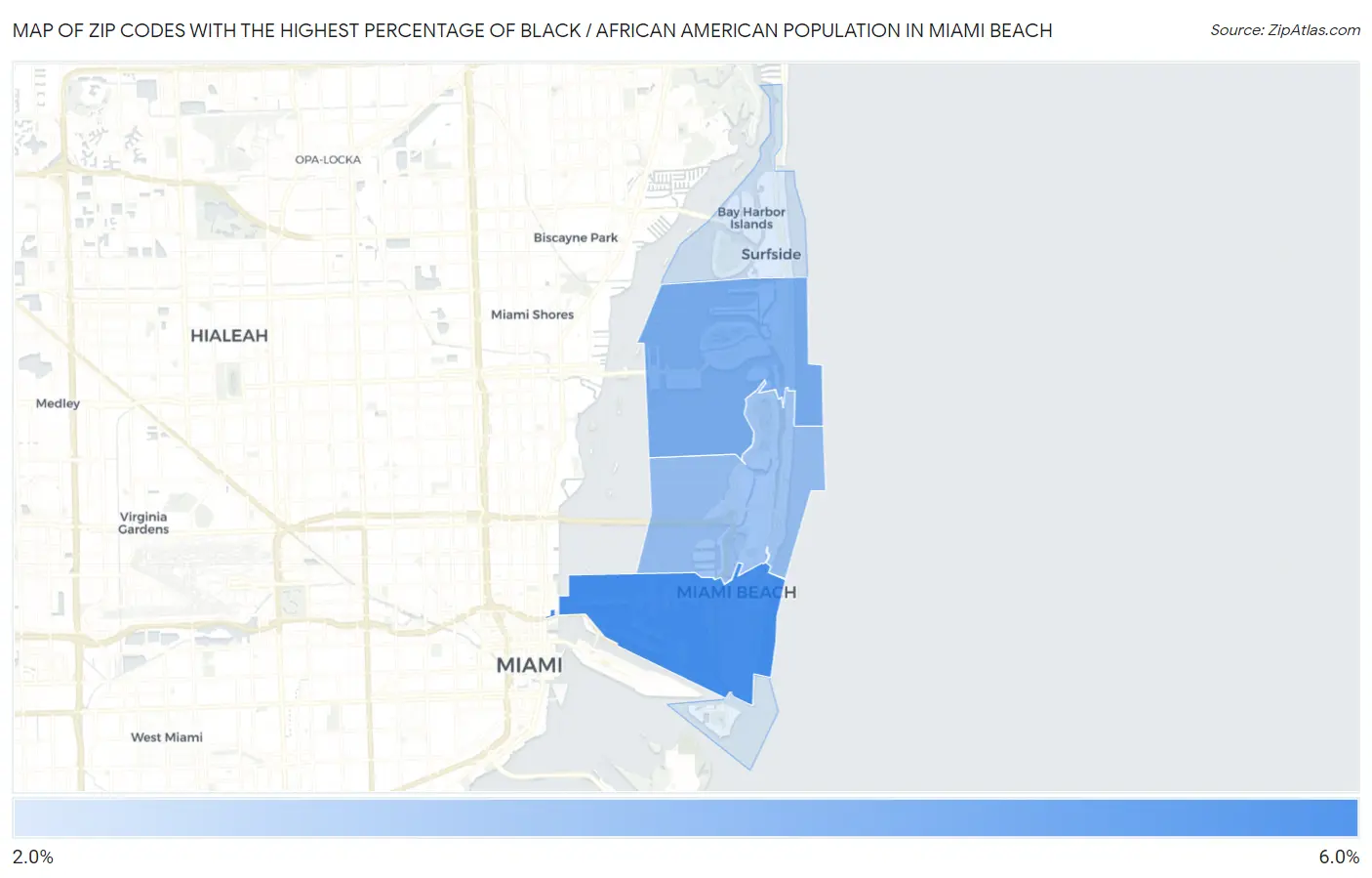 Zip Codes with the Highest Percentage of Black / African American Population in Miami Beach Map
