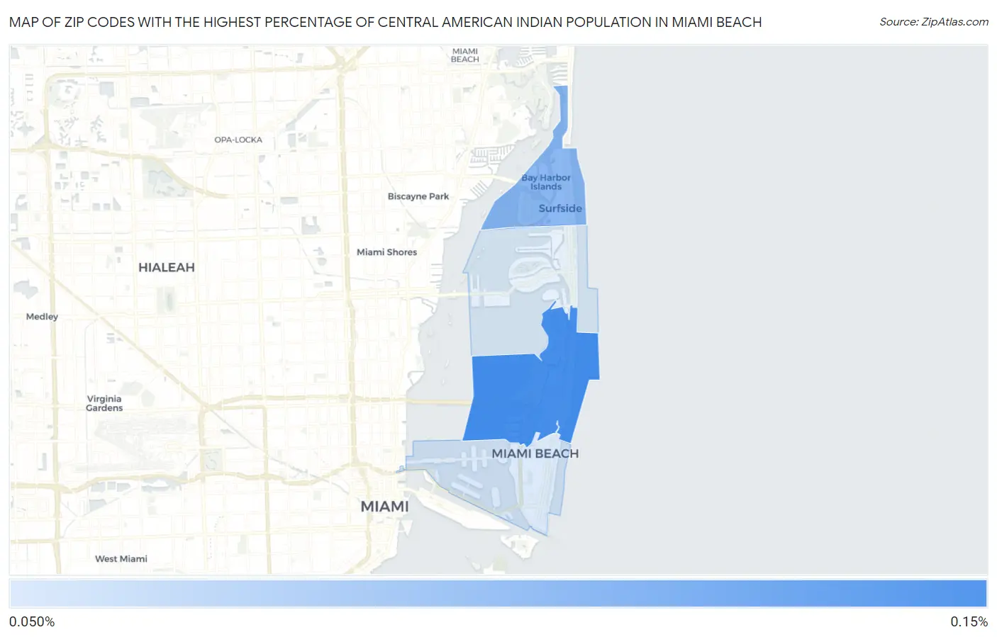 Zip Codes with the Highest Percentage of Central American Indian Population in Miami Beach Map
