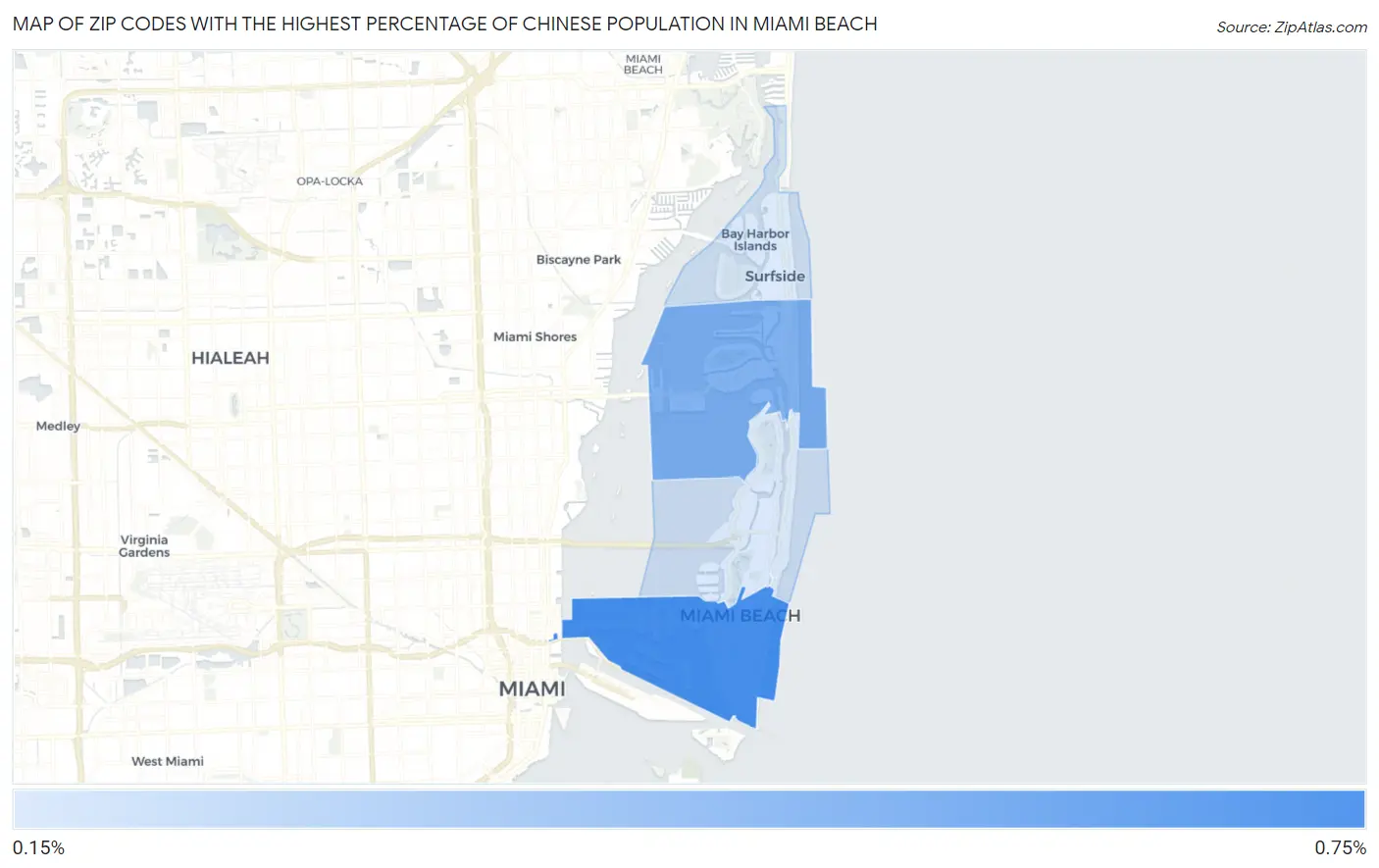 Zip Codes with the Highest Percentage of Chinese Population in Miami Beach Map