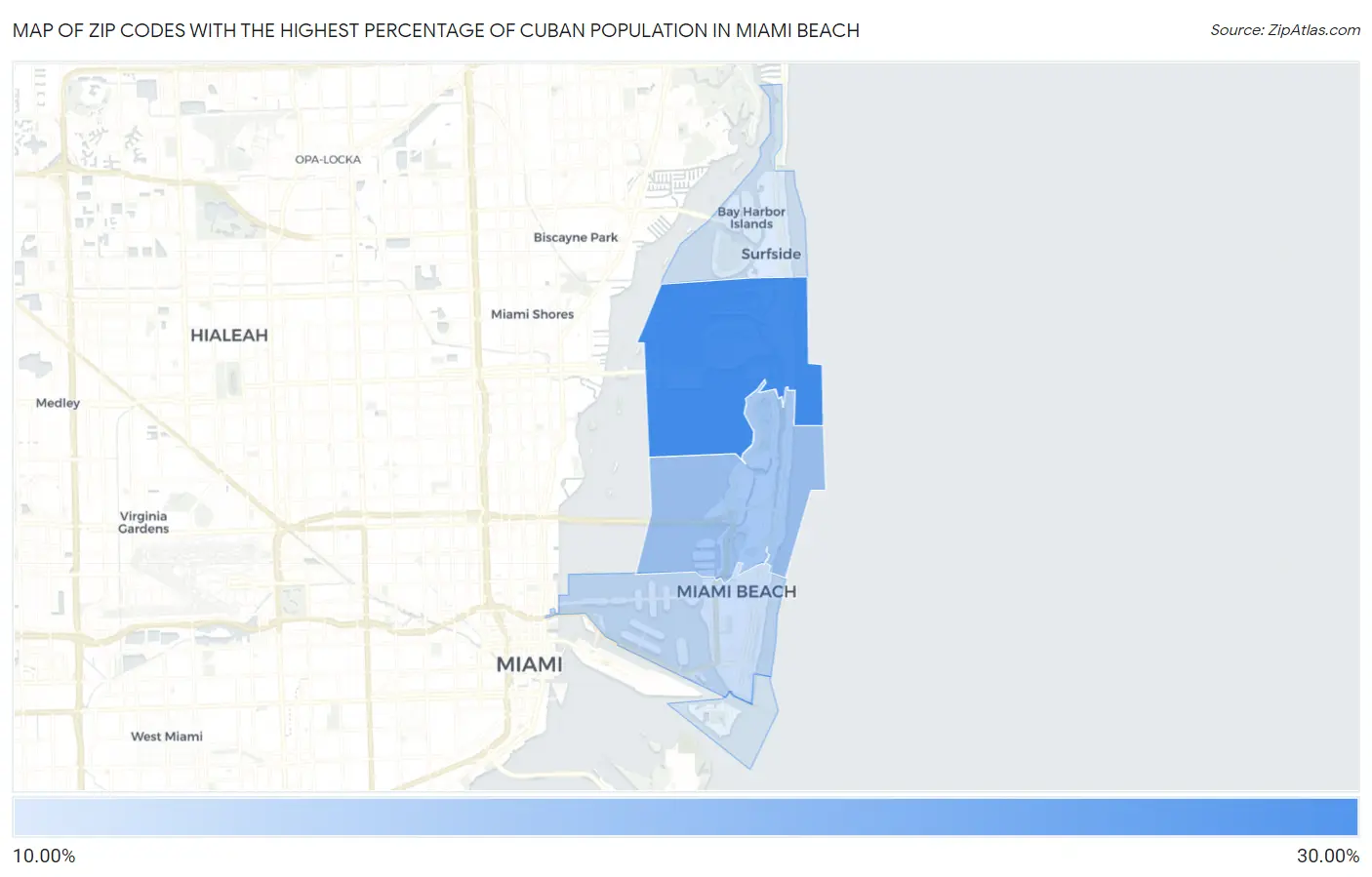 Zip Codes with the Highest Percentage of Cuban Population in Miami Beach Map