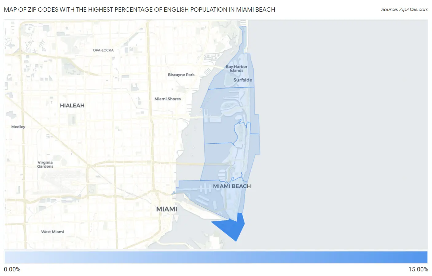 Zip Codes with the Highest Percentage of English Population in Miami Beach Map