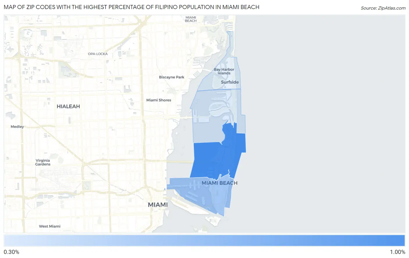 Zip Codes with the Highest Percentage of Filipino Population in Miami Beach Map
